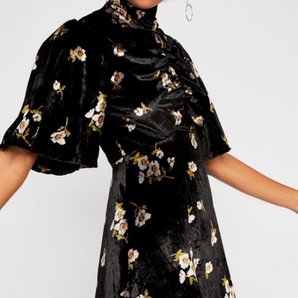 Floral Black Velvet Dress